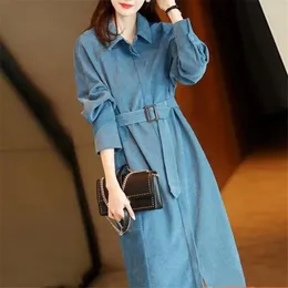 Casual Dresses 2023 Dress Spring Autumn Korean Loose Light Mature Style Long Women's Sleeve Belt Design Chic Flannel