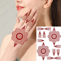 Maroon Color Henna Tattoo Stickers for Hand Brown Red Temporary Tattoos for Women Waterproof Mehndi Tattoo Fake Hena