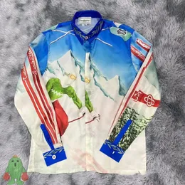 Mense Casual Shirts Casablanca Snowy Mountain Ski Shirt Tryckt mjuka långa ärmar 230718