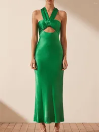 カジュアルドレスHirigin Women's Summer Fiitted Long Dress Greenoureeveless Halter NeckHollow Hollow Party Club Holiday Streetwear