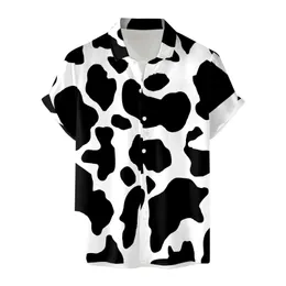 Męskie polo mleczne krowy print plaża aloha koszule męskie luz luźne dopasowanie krótkiego rękawu hawajska kwiatowa koszula wakacyjna wakacje Chemise 230717