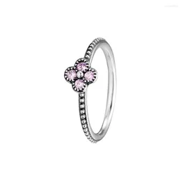 Anelli a grappolo Fiore d'Oriente con gioielli in argento sterling 925 con zirconi rosa