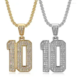 Naszyjniki wisiorek hip hop lodowy bling piłka nożna 10 oświadczenie męski kolor stalowy sportowy naszyjnik dla kobiet biżuteria