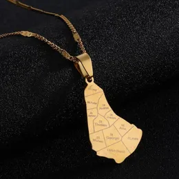 Stainless Steel Trendy Map of The Barbados Island Pendant Necklaces Gold Color Maps Chain Jewelry244w