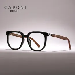 نظارة شمسية إطارات Caponi Retro Men S Square Square Tr 90 Bluiling Flocking Wood Grain Grain Grain Optical Optical Grand Grand Missacts F72035 230718