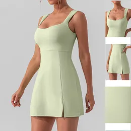 lu Tennis Dress Yoga Outfit Yoga Chest Pad Inside Shorts Dresses Golf Gym Slip Fitness Women Dress YW982L
