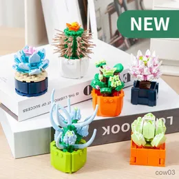 Blocks Cute Flowering Succulent Bonsai Quick Building Toy Present flower Model Build and Display Flowers Gift for Girls R230718