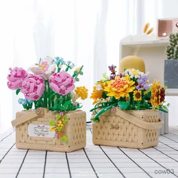 Blocchi Balody Mini Girasole Cesto di rose Fiori Bouquet Building Block Cesto di fiori fai-da-te Decorazione domestica Mattoni Regali per ragazze Giocattoli per bambini R230718