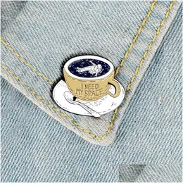 Pins Brooches Coffee Cup Enamel Pins For Women Astronaut Bathing Floating Space Badge Exploring Adventure Lapel Pin Jewelry Shirt B Dh3Sd