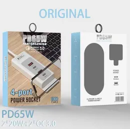 65W 4 portar USB-laddare Snabbladdning 3.0 Snabb PD-laddare Adapter Station Type-C 3A QC3.0 Super Smart Phone PD65W UK US Laddarhållare för iPhone iPad Apple Samsung med låda