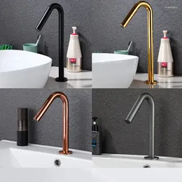 Rubinetti per lavabo da bagno MTTUZK Ottone nero opaco Montato sul ponte Rubinetto automatico con sensore Lavabo Rubinetto a cascata a infrarossi touchless