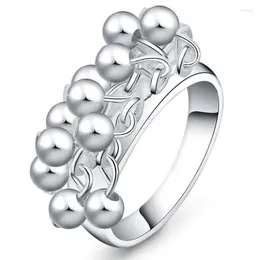 Cluster Rings 925 Sterling Silver Smooth Grape Beads Ring For Women Fashion Wedding Engagement Party Gift Charm Jewelry