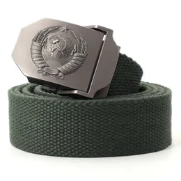 Halsband Mens Canvas Outdoor Tactical Army Belt 3D Sovjet National Emblem Metal Buckle Unisex Jeans For Men Militärträning Bälten 230718