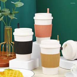 Canecas reutilizáveis copos de café com tampas palha de trigo copo portátil máquina de lavar louça seguro eco amigável caneca chá café expresso