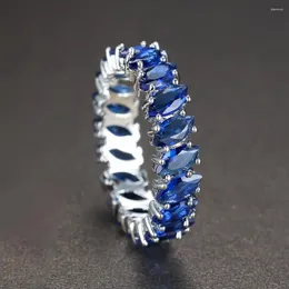 Alianças de casamento marquise corte azul real anel de pedra prata rosa cor de ouro olho de cavalo zircão para mulheres homens empilhamento jóias cz