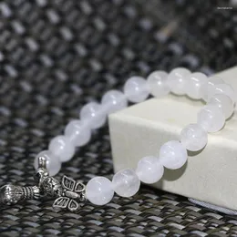 Strand Elegant Women Rope Beaded Bracelet Natural White Jades Chalcedony Stone 8mm Round Beads Jewelry Making 7.5inch B2044