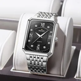 Orologi da polso Swish Simple Watch For Men Dress Business Quartz Rectangle Orologio da polso Black Face Butteryfly Clasp Date Clock Top Brand