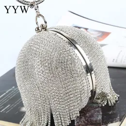 Sacs de soirée ruban diamants boule ronde pour femmes mode Mini glands pochette dames anneau sac à main embrayages 230718