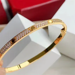 Luxury designer bracelet gold torque bangle Double row diamond jewelry width 5MM hidden inlay process High fade resistant bracelets designer for women girls DHL