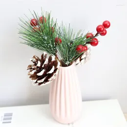 Flores decorativas decoração de natal estames de flores artificiais ramos de pérola baga mista para decoração de casamento faça você mesmo pinha com azevinho falso