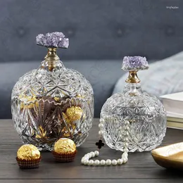 Garrafas de armazenamento Frascos de vidro de cristal roxo francês com tampa Mesa de centro Doces Frasco de frutas secas Molho Caixa de joias Decoração ornamento