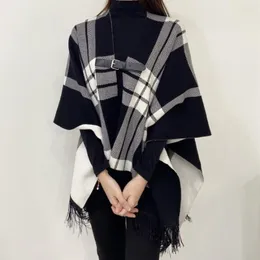 Kvinnors tröjor Vintage Plaid Shawl Coat Kvinnor Knitt Pullover Fall Winter Sweater Office Lady Dame Fashion All-Match Jumpers Kvinna