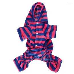 Odzież psa Coral polar Deep Blue Red Stripe Autumn Winter Four Feet Hoodies Ubrania ciepłe piżamę