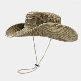 Berets 2023 Solid Colors Cowboy Bucket Hat With String Denim Beach Sun Hats For Women Outdoor vandring Bob Panama Summer Fisherman Caps