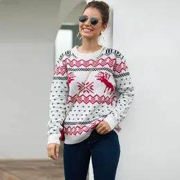 Women's Sweaters Women's Christmas Knitted Sweater Autumn Winter Female's O-Neck Long Sleeve Fashion Reindeer Snowflake Crocheting Shirts L230718