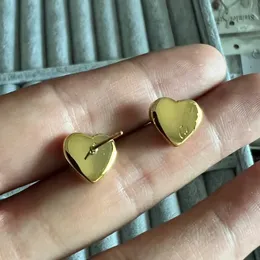 High mirror girls original branded heart love solid stud 316L Stainless Steel 18k Gold men women letter CA logo engrave earrings wedding party jewelry