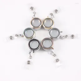 Keychains Mix 6 Colors Rhinestone Screw Floating Charm Memory Locket 30mm Stainless Steel ID Badge Reel Lanyard Holders Jewelry