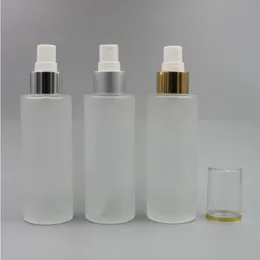 100 ml leere Frostglas-Spray-Flasche mit feinem Nebel, 34 Unzen, nachfüllbarer runder Creme-Pumpspender aus Glas, Gold-Silber-Kragen mit Aluminium-Spray, Cesn