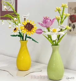 Blöcke Topfblume Bausteine Spielzeug Kreative Tulpe Sonnenblume mit Keramikblöcken Spielzeug für Mädchen Kinder Geschenk Desktop-Dekoration R230718