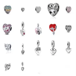 925 Sterling Silver Heart Shape Charm Pärlor Fit Original Pandora Charms Armband DIY Women Jewelry270N