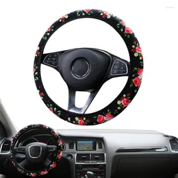 Coberturas de volante com flor antiderrapante absorvente de suor sem costura universal floral carro automotivo para