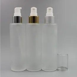 120 ml leere Frostglas-Spray-Feinnebelflasche 4 Unzen nachfüllbarer runder Glas-Creme-Pumpspender Gold-Silber-Kragen mit Aluminium-Sprüher Epgj