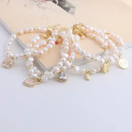 Charm Bracelets Minar Classic Multiple Natural Shell CZ Zircon Coin Heart Bowknot For Women Freshwater Pearl Beaded Bracelet