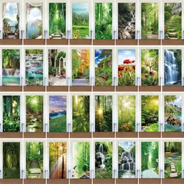 Adesivos de parede Sunshine Forest Door Sticker Mural Cover Adhesive PVC Natural Landscape Po Papel de Parede Armário Geladeira Renovação Poster Decoração 230717
