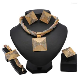 Necklace Earrings Set Dubai 18k Gold Plated Jewelry Woman Nigeria Traditional Marriage Wedding Jewellry Accessories Free Shipiing