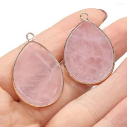 Anhänger Halsketten 1 stücke Natürliche Stein Runde Wasser Tropfen Form Rose Quartzs Charme Für DIY Nacklace Ohrring Schmuck Machen Frauen geschenk 21x35mm