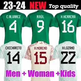 S-4XL 2023 Mexico Soccer Jerseys Home Away 23 24 Lozano Chicharito Raul Football Kit Shirt Dos Santos Camisetas Alvarez Player Men Kids Woman مجموعة موحدة