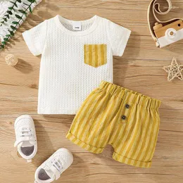 Clothing Sets Summertime Charm: 0-2 Years Baby Boys' Casual T-Shirt And Striped Shorts Two-Piece Set Ideal For Summer Fun