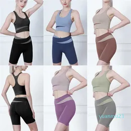 Lu Summer Gym Set Women Yoga Suit Kit Fitness Bra Sports 2 Piece Top and Shorts Set Sportswear Sexy Workout Clothes for Women Woman Lady