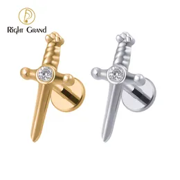 Navel Bell Button Rings Right Grand ASTM F136 16G Internally Threaded Cute Sword Helix Stud Earring Daith Cartilage Tragus Lobe Dagger Piercing 230717