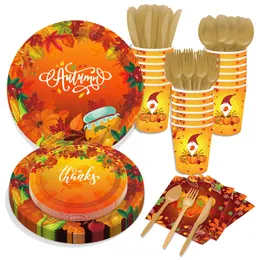 Autumn Thanksgiving Maple Leaf Paper Plates Party Supplie Plates and Napkins Birthday Set Party Dinnerware Serves 8 Guests for Plates, Napkins, Cups 68PCS