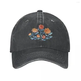 Ball Caps Chrysanthemum Watercolor & Pen Pattern - Cornflower Blue Cowboy Hat Anime Trucker Hats Women's Men's
