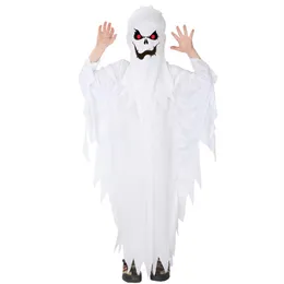 Tema kostym barn barn pojkar skrämmande skrämmande vita spöken kostymer robe hood ande halloween purim party carnival roll play cosplay 2529