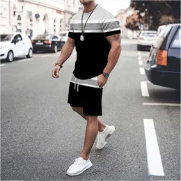 Mens Tracksuits Summer mens casual plus size beach Tshirt shorts 2PCs Sweatshirt Oneck set 230718