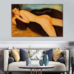 Contemporary Wall Art Reclining Nude from the Back 1917 Amedeo Modigliani Famous Painting Handmade Modern Music Room Decor