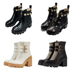 Black Platform Boots Designer Женщина Martin Booties настоящая кожаная мода роскошная страза с пчел пустын